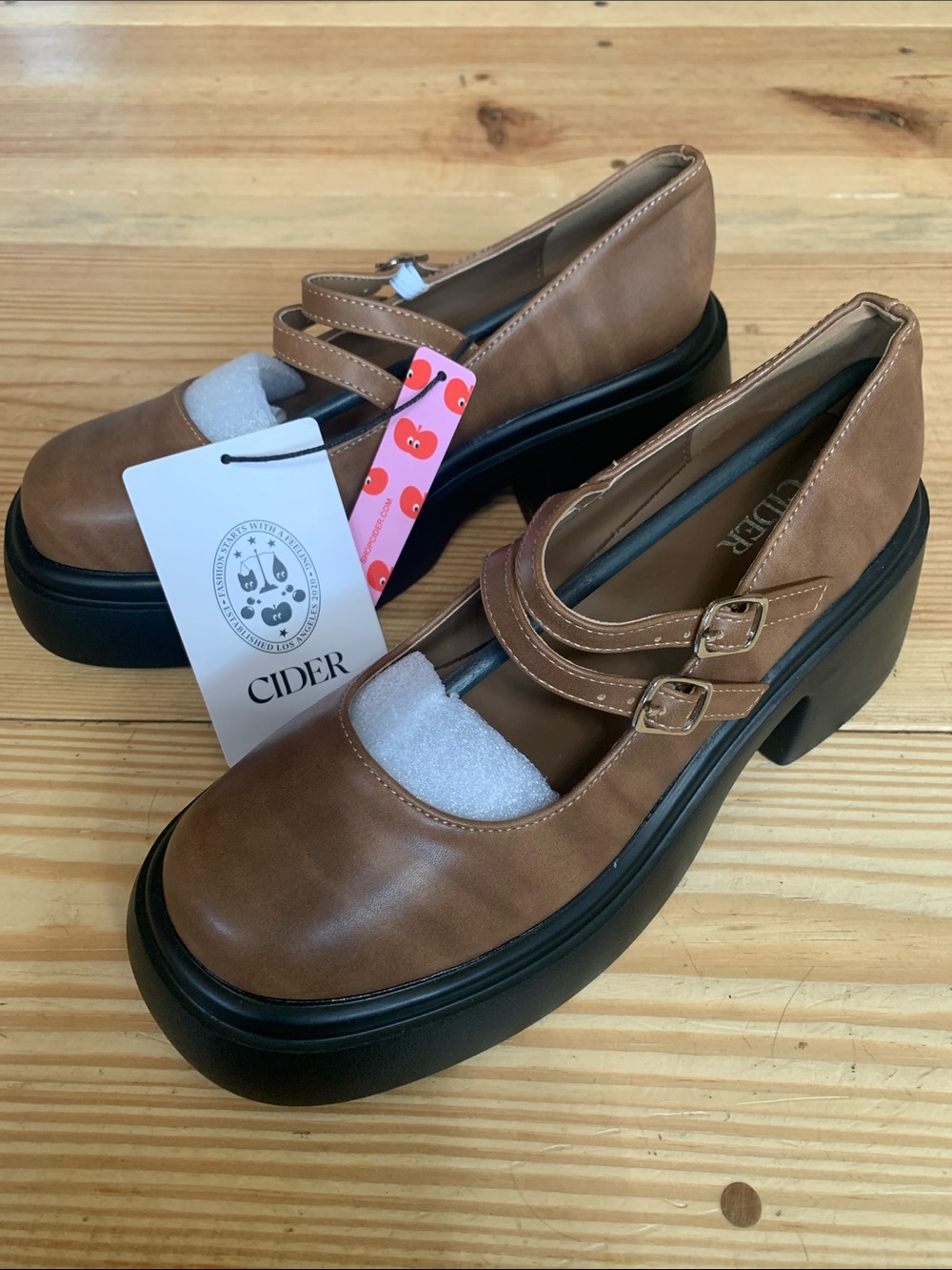 Cider Chunky Heeled Double Buckle Loafers Tan 37